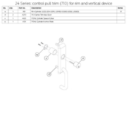 24 Series: control pull trim (710) for rim and vertical device